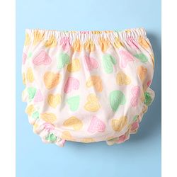 Babyhug 100% Cotton Single Jersey Knit Half Sleeves Hearts Printed Frock with Bloomer & Bow Applique - Ivory