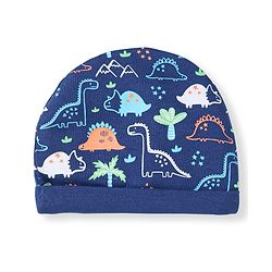 Babyhug 100% Cotton Knit Cap Mittens & Booties With Dino Print - Navy Blue