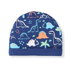 Babyhug 100% Cotton Knit Cap Mittens & Booties With Dino Print - Navy Blue