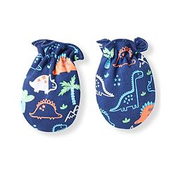 Babyhug 100% Cotton Knit Cap Mittens & Booties With Dino Print - Navy Blue