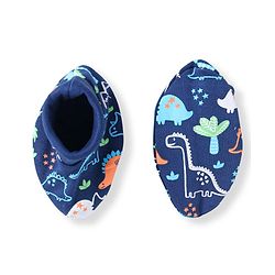 Babyhug 100% Cotton Knit Cap Mittens & Booties With Dino Print - Navy Blue