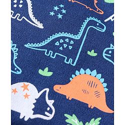 Babyhug 100% Cotton Knit Cap Mittens & Booties With Dino Print - Navy Blue