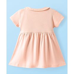 Babyhug Cotton Woven Half Sleeves Front Open Frock With Penguin Print & Bloomer - Peach