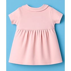 Babyhug Cotton Knit Half Sleeves Frock with Bloomer & Butterfly Graphic - Pink