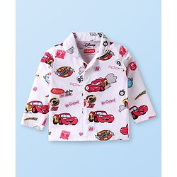 Babyhug Disney Single Jersey Knit Full Sleeves Night Suit With Cars Graphics - White