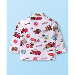 Babyhug Disney Single Jersey Knit Full Sleeves Night Suit With Cars Graphics - White