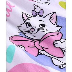 Babyhug Disney Single Jersey Knit Half Puffed Sleeves Marie Printed Dress with Bloomer & Frill Detailing - White