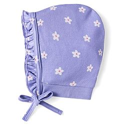 Babyhug 100% Cotton Cap with Floral Print & Frill Detailing Purple - Diameter 13cm