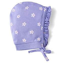 Babyhug 100% Cotton Cap with Floral Print & Frill Detailing Purple - Diameter 13cm