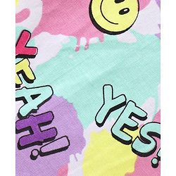Babyhug Single Jersey Knit Half Cap Sleeves Top & Dungaree with Rainbow Print & Embroidery - White & Blue