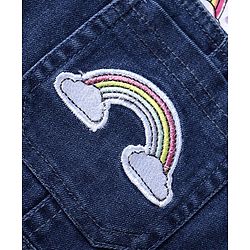 Babyhug Single Jersey Knit Half Cap Sleeves Top & Dungaree with Rainbow Print & Embroidery - White & Blue