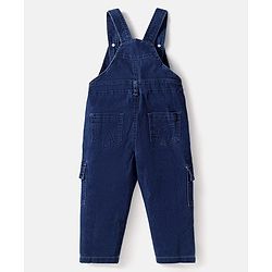 Babyhug Single Jersey Knit Half Cap Sleeves Top & Dungaree with Rainbow Print & Embroidery - White & Blue