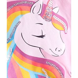 Babyhug Single Jersey Knit Half Sleeves Unicorn Printed Top & Short Set With Bow & Sequin Detailing -  Blue & Pink
