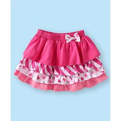 Babyhug Single Jersey Knit Singlet Sleeves Top & Skirt Set with Floral Print & Bow Applique - Pink