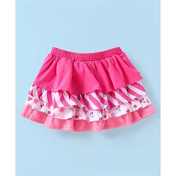 Babyhug Single Jersey Knit Singlet Sleeves Top & Skirt Set with Floral Print & Bow Applique - Pink