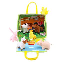 Babyhug Farm House Playset with Carry Handle | 7 Animal Plush Figurines (Duck, Pig, Horse, Hen, Sheep, Rabbit & Cow) | Educational & Montessori Learning Toy for Pretend Play | BIS Certified | Gifting Toy