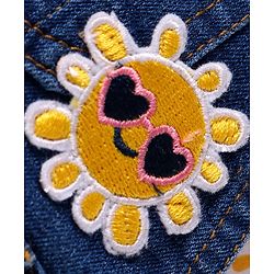 Babyhug Single Jersey Knit Frill Sleeves Dungaree & Top Set with Sun Print - White & Blue