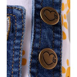 Babyhug Single Jersey Knit Frill Sleeves Dungaree & Top Set with Sun Print - White & Blue