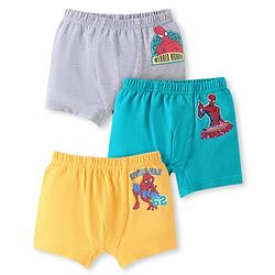Babyhug Marvel Lycra Knit Trunk With Spider Man Graphics Pack of 3 - Yellow Light Blue & Grey