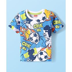 Babyhug Cotton Knit Half Sleeves T-Shirt With Sport Theme Print - Blue