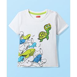 Babyhug Cotton Knit Half Sleeves T-Shirt with Sea Life Print - White