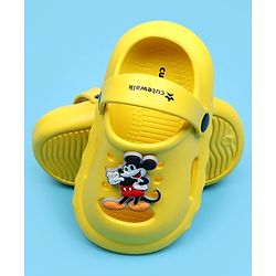 Cute Walk by Babyhug Disney Back Strap Closure Clogs With Mickey Mouse Applique - Yellow