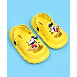 Cute Walk by Babyhug Disney Back Strap Closure Clogs With Mickey Mouse Applique - Yellow