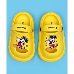 Cute Walk by Babyhug Disney Back Strap Closure Clogs With Mickey Mouse Applique - Yellow