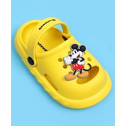 Cute Walk by Babyhug Disney Back Strap Closure Clogs With Mickey Mouse Applique - Yellow