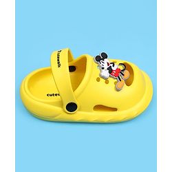 Cute Walk by Babyhug Disney Back Strap Closure Clogs With Mickey Mouse Applique - Yellow