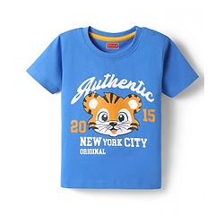 Babyhug Cotton Knit Half Sleeves T-Shirt With Animal & Sport Theme Print - Blue