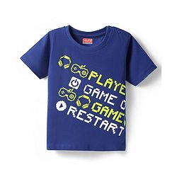 Babyhug Cotton Knit Half Sleeves T-Shirt With Playing Game Text Print - Blue