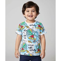 Babyhug Cotton Knit Half Sleeves T-Shirt with Beach Theme Print - White