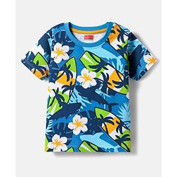 Babyhug Cotton Knit Half Sleeves T-Shirt with Beach Theme Print -  Blue