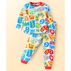 Babyhug Cotton Knit Full Sleeves Co-rds Night Suit with Text Print - Blue