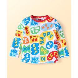 Babyhug Cotton Knit Full Sleeves Co-rds Night Suit with Text Print - Blue