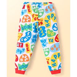 Babyhug Cotton Knit Full Sleeves Co-rds Night Suit with Text Print - Blue