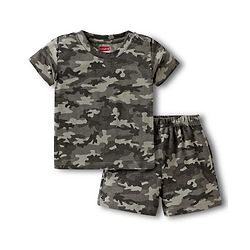 Babyhug Single Jersey Knit Half Sleeves T-Shirt & Shorts Set with Camouflage Print - Grey
