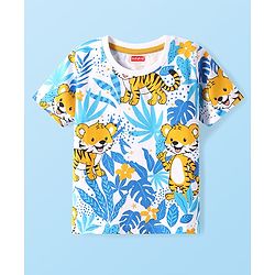Babyhug Cotton Knit Half Sleeves T-Shirt with Jungle Theme Print - White