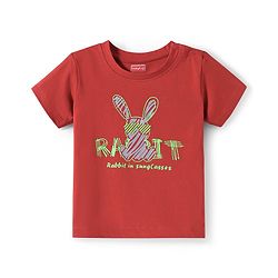 Babyhug Single Jersey Knit Half Sleeves T-Shirt & Shorts Set with Animal Print & Text - Red & Grey