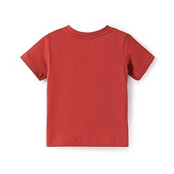 Babyhug Single Jersey Knit Half Sleeves T-Shirt & Shorts Set with Animal Print & Text - Red & Grey