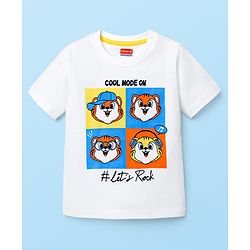Babyhug Cotton Knit Half Sleeves T-shirt With Animal Print - White