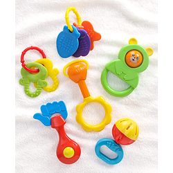 Babyhug Baby Rattle With Teethers For Newborn Babies,Non-Toxic Plastic PacK of 6-  Multicolor