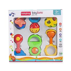 Babyhug Baby Rattle With Teethers For Newborn Babies,Non-Toxic Plastic PacK of 6-  Multicolor