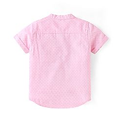 Babyhug Cotton Woven Half Sleeves Mandarin Collared Solid Shirt & Denim Shorts Set - Peach & Blue