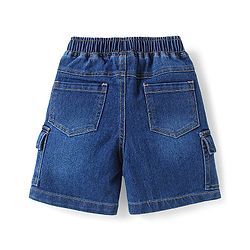 Babyhug Cotton Woven Half Sleeves Mandarin Collared Solid Shirt & Denim Shorts Set - Peach & Blue