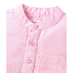 Babyhug Cotton Woven Half Sleeves Mandarin Collared Solid Shirt & Denim Shorts Set - Peach & Blue