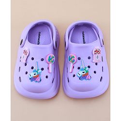 Cute Walk by Babyhug Clogs with Back Strap Closure & Unicorn Applique - Purple