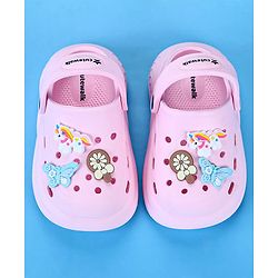 Cute Walk by Babyhug Back Strap Closure Clogs with Unicorn Floral & Butterfly Applique - Light Pink