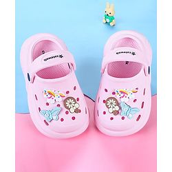 Cute Walk by Babyhug Back Strap Closure Clogs with Unicorn Floral & Butterfly Applique - Light Pink